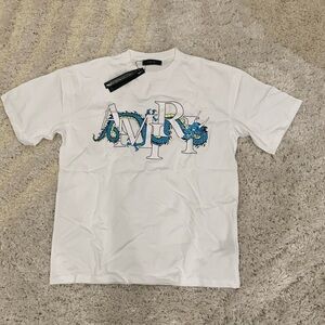Amiri Blue Dragon White Tee Logo Shirt Men’s Size Large
